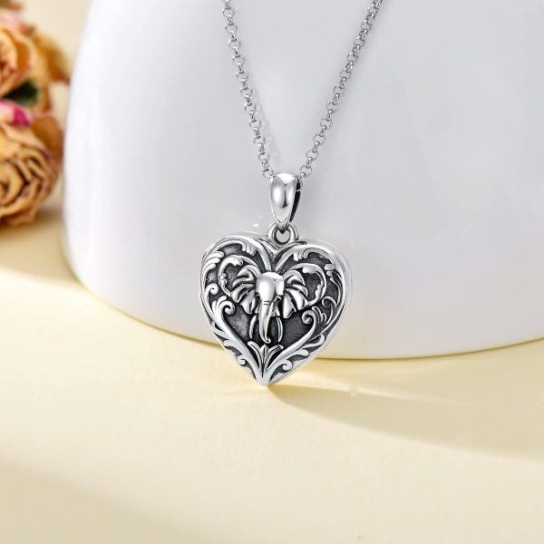 Sterling Silver Heart Elephant Necklace-1