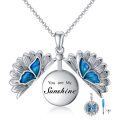 wholesale 925 Sterling Silver Blue Enamel Flower & Butterfly Cremation Jewelry Urn Pendant Necklace-0-0