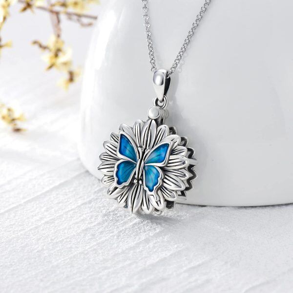 Sterling Silver Sunflower Butterfly Necklace-1