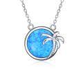wholesale 925 Sterling Silver Blue Simulated Opal Palm Tree Pendant Necklace for Women-0-0