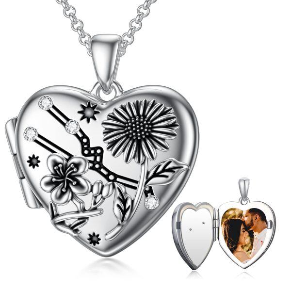 Sterling Silver Heart Flower Zodiac Necklace-0