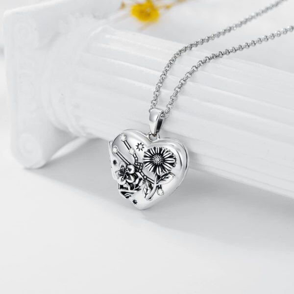 Sterling Silver Heart Flower Zodiac Necklace-1