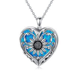 Sterling Silver Sunflower Heart Necklace-0