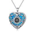 wholesale 925 Sterling Silver Blue Fire Opal Daisy Flower Heart Locket Necklace-0-0