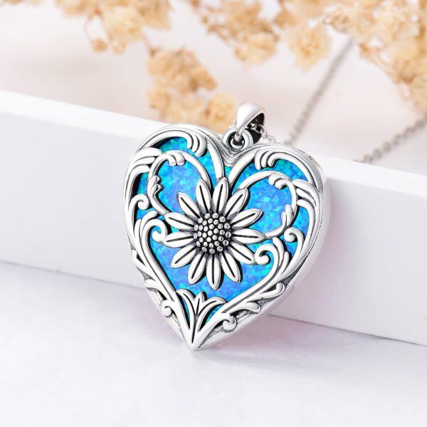 Sterling Silver Sunflower Heart Necklace-1