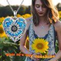 wholesale 925 Sterling Silver Blue Fire Opal Daisy Flower Heart Locket Necklace-0-4