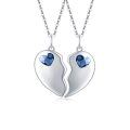 wholesale 925 Sterling Silver Broken Heart Matching Necklaces Set with Blue Crystal Elements-0-0