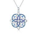 wholesale 925 Sterling Silver Blue Enamel & Crystal Celtic Knot Pendant Necklace for Women-0-0