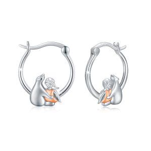 Sterling Silver Girl And Polar Bear Earrings-0