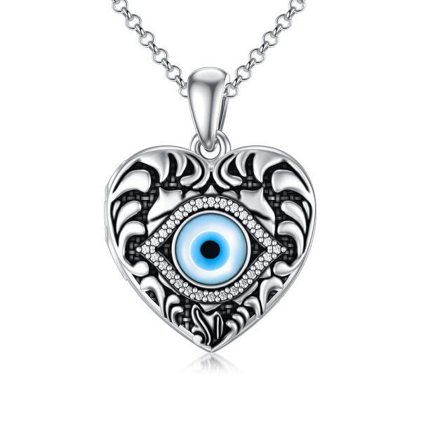 Sterling Silver Heart Evil Eye Necklace-0