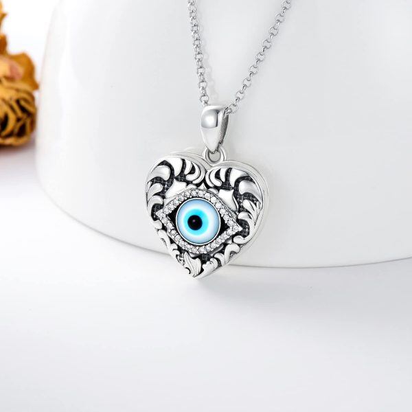 Sterling Silver Heart Evil Eye Necklace-1