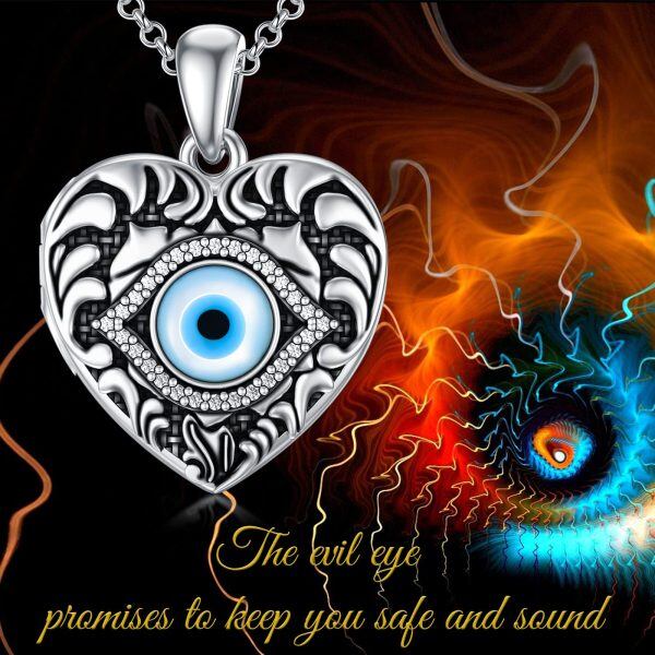 Sterling Silver Heart Evil Eye Necklace-4