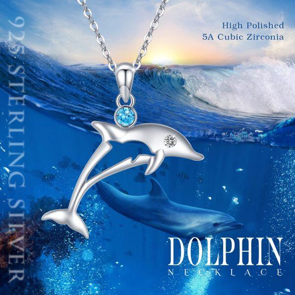 Sterling Silver Dolphin Pendant Necklace-1