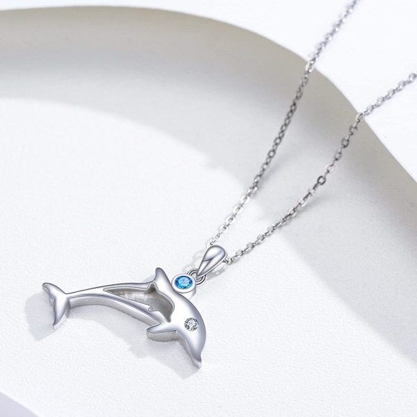 Sterling Silver Dolphin Pendant Necklace-3