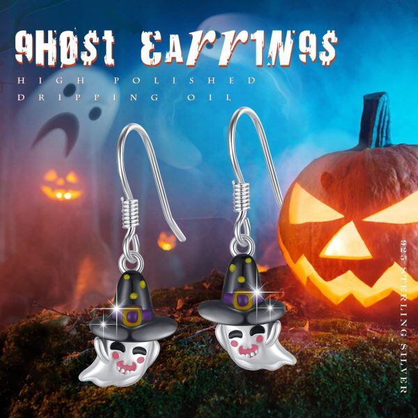 Sterling Silver Halloween Ghost Earrings-1