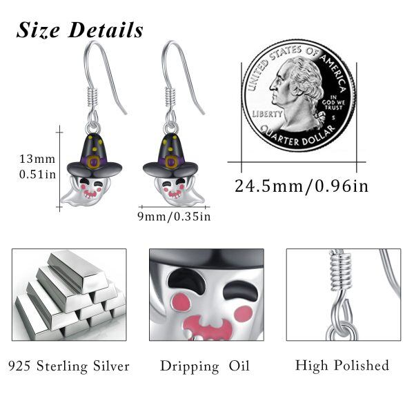 Sterling Silver Halloween Ghost Earrings-4