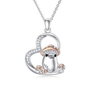 Sterling Silver Mushroom Heart Pendant Necklace-0