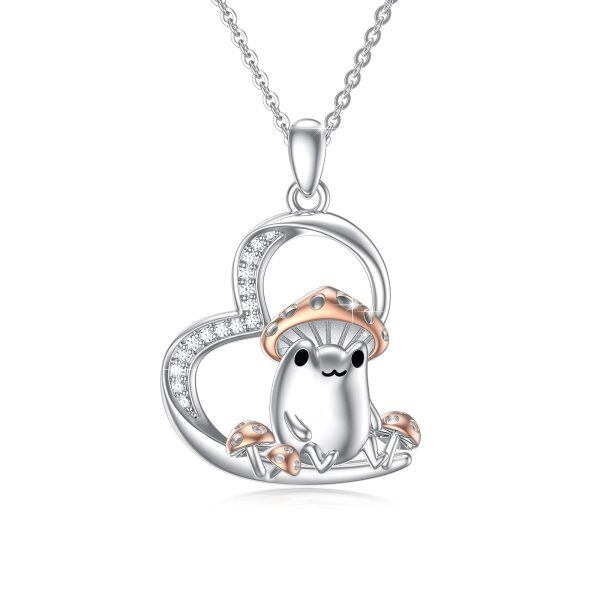 Sterling Silver Mushroom Heart Pendant Necklace-0