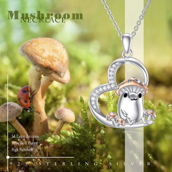 Sterling Silver Mushroom Heart Pendant Necklace-3