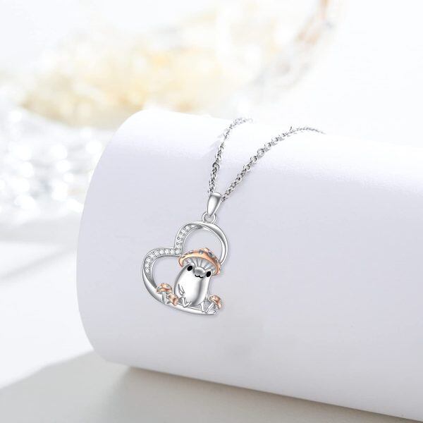 Sterling Silver Mushroom Heart Pendant Necklace-4