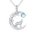 wholesale 925 Sterling Silver Moonstone Wolf Howl Crescent Moon Pendant Necklace for Women-0-0