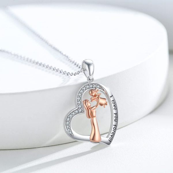 Sterling Silver Mother And Daughter Heart Necklace-1