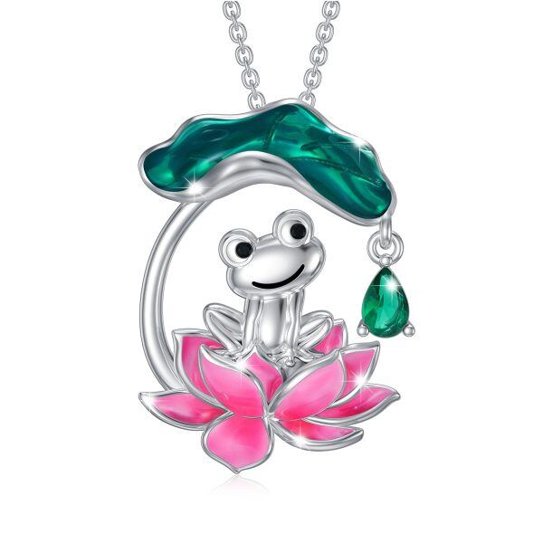 Sterling Silver Frog Lotus Necklace-0