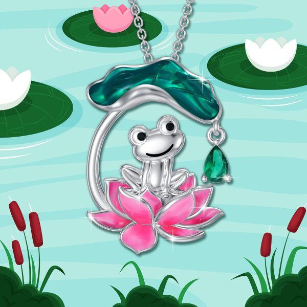 Sterling Silver Frog Lotus Necklace-2