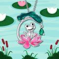wholesale 925 Sterling Silver Green & Pink Enamel Frog on Lotus Pendant Necklace - Adorable Animal Charm s for Her-0-2