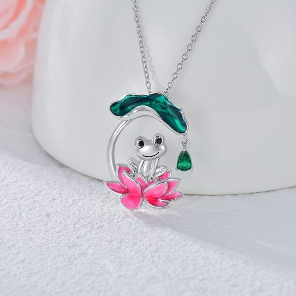 Sterling Silver Frog Lotus Necklace-4