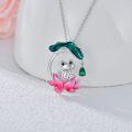 wholesale 925 Sterling Silver Green & Pink Enamel Frog on Lotus Pendant Necklace - Adorable Animal Charm s for Her-0-4