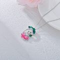 wholesale 925 Sterling Silver Green & Pink Enamel Frog on Lotus Pendant Necklace - Adorable Animal Charm s for Her-0-5