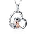 wholesale 925 Sterling Silver Heart-Shaped Mother-Daughter Dinosaur Pendant Necklace for Girls-0-0