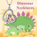 wholesale 925 Sterling Silver Heart-Shaped Mother-Daughter Dinosaur Pendant Necklace for Girls-0-4