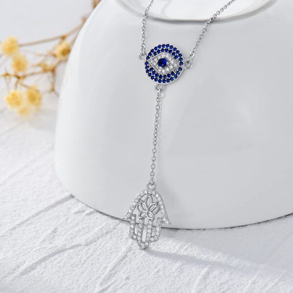 Sterling Silver Evil Eye Hamsa Necklace-2