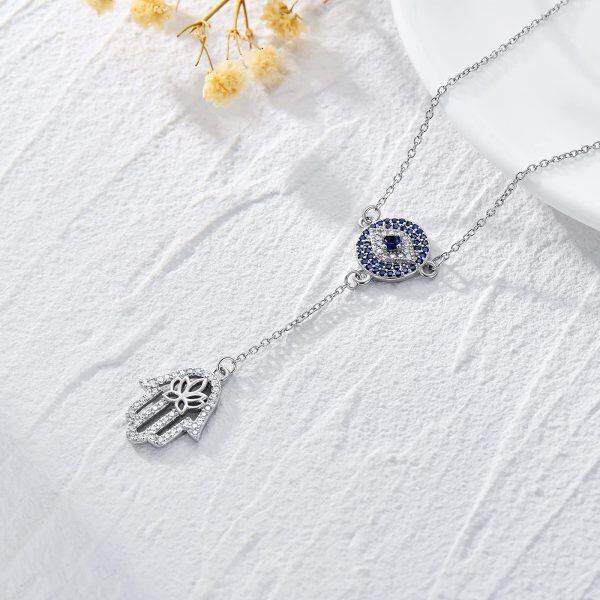 Sterling Silver Evil Eye Hamsa Necklace-3