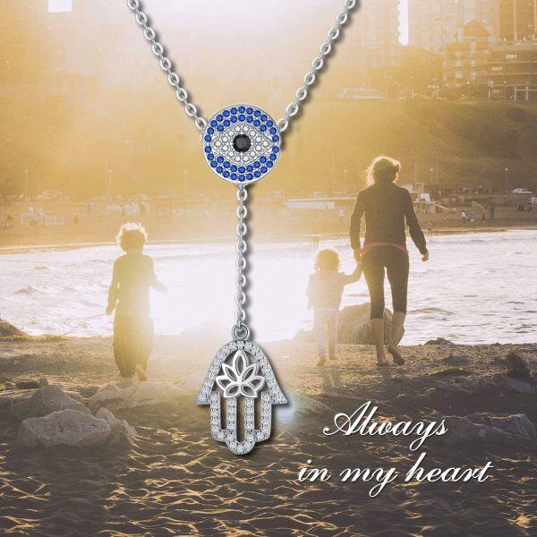 Sterling Silver Evil Eye Hamsa Necklace-5