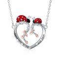 wholesale 925 Sterling Silver Red Enamel Ladybug Heart Tree of Life Pendant Necklace for Women Girls Gifts-0-0