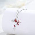 wholesale 925 Sterling Silver Red Enamel Cardinal Bird Cross Pendant Necklace for Women-0-1