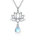 wholesale 925 Sterling Silver Teardrop Opal Lotus Flower Pendant Necklace for Women-0-0