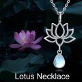 wholesale 925 Sterling Silver Teardrop Opal Lotus Flower Pendant Necklace for Women-0-4