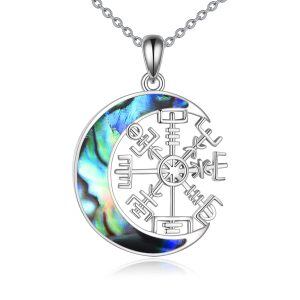 Sterling Silver Viking Compass Moon Necklace-0