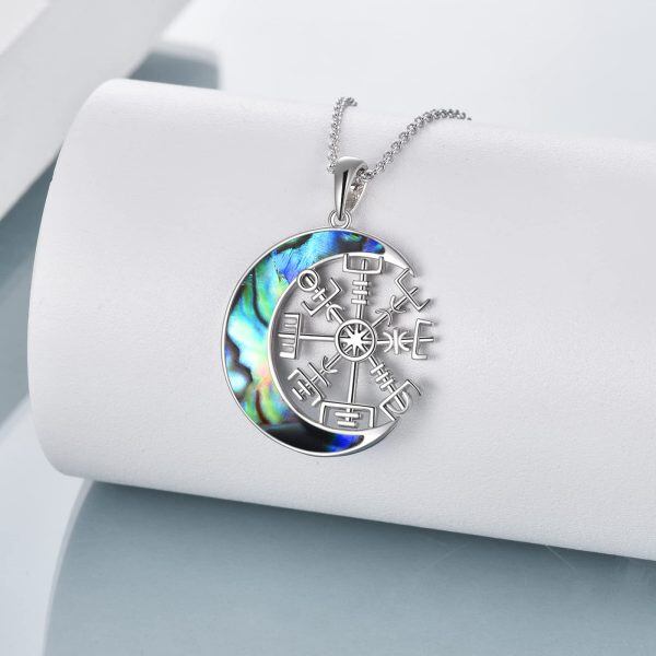 Sterling Silver Viking Compass Moon Necklace-2