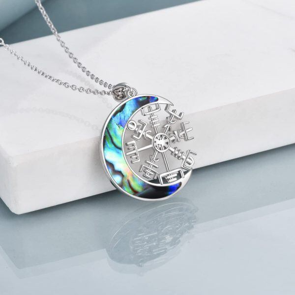 Sterling Silver Viking Compass Moon Necklace-3