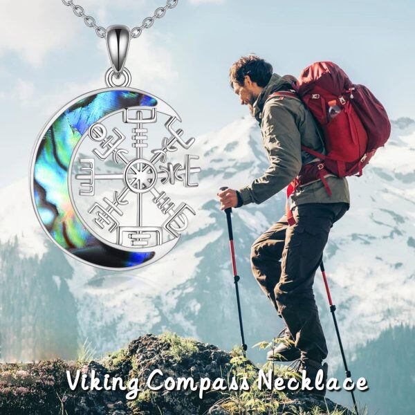 Sterling Silver Viking Compass Moon Necklace-5