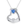 wholesale 925 Sterling Silver Blue Crystal Angel Wing Mommy of an Angel Heart Pendant Necklace for Women-0-0