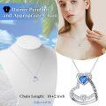 wholesale 925 Sterling Silver Blue Crystal Angel Wing Mommy of an Angel Heart Pendant Necklace for Women-0-2