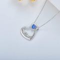 wholesale 925 Sterling Silver Blue Crystal Angel Wing Mommy of an Angel Heart Pendant Necklace for Women-0-4