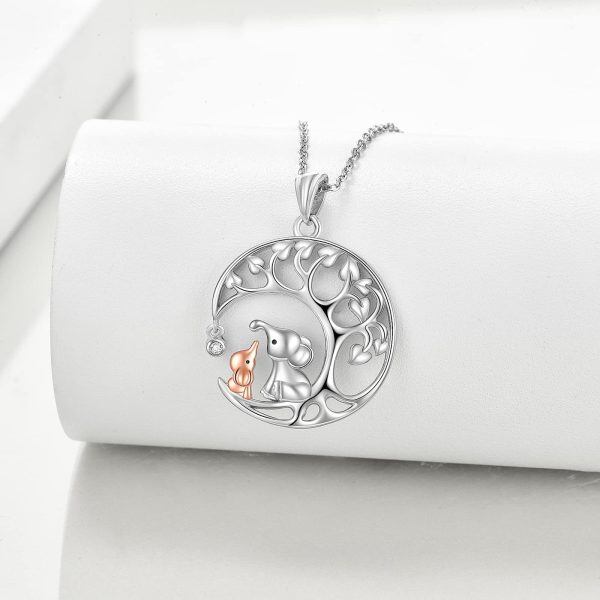 Sterling Silver Elephant Moon Necklace-2