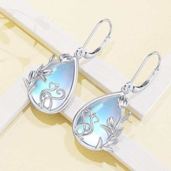 Sterling Silver Flower Moonstone Earrings-1